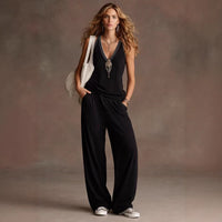 V-neck Sleeveless Tank Top And Wide-leg Pants Set Relaxed Fit
