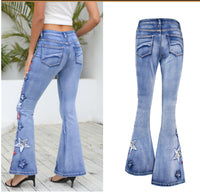 Embroidered Slim Slimming Washed Flared Pants