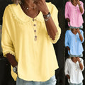 Fashionable Collar With Lace Trim, Solid-Color Button-Up Shirt