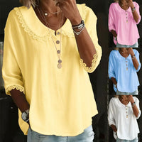 Fashionable Collar With Lace Trim, Solid-Color Button-Up Shirt
