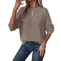 Womens Solid-Color Loose Simple Casual Sweater