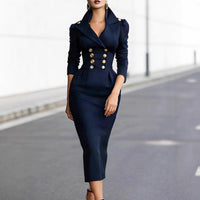 Elegant High-waisted Figure-flattering Dress Long-sleeve Midi Dress For Women