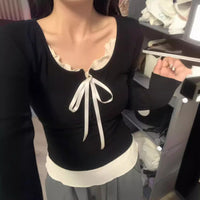 Women's Top With Chest Pad And Wooden Ear Fake Two-piece T-shirts