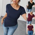 New V-neck Fashionable Loose-fit Slimming Solid-color Short-sleeve T-shirt