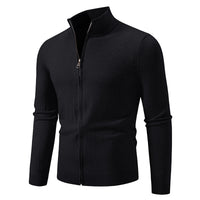 Stand Collar Simple Zipper Solid Color Cardigan Sweater