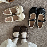 Round Toe Vintage Bow Leather Flat Shoes