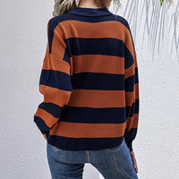 Polo Collar Halloween Top Women's European And American Ladies Long-sleeved Striped Sweater