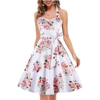 Womens Neck-Hanging Tube Top Sleeveless Printed Retro Maxi Dress