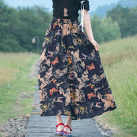 Women's Ethnic Style Cotton And Linen Half-length Elastic Waist Large Swing Skirt A- Line Skirt