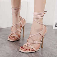 Braided Square Toe Strap Super High Heel Sandals
