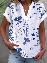 Summer Simple Leisure Solid Color And V-neck Short-sleeved Shirt For Women
