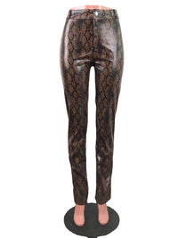 Printed Snake Print Stretch Leather Pants Women'S Wide-Leg Pants