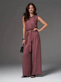 Women's Loose Casual Sleeveless Wide-Leg Pants Set