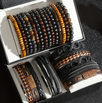 12-piece Set Of Coconut Shell Wooden Bead Stretch Bracelets For Men