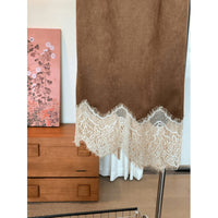 Spring And Summer New Elegant Maillard Retro Coffee Color Hem Lace Skirt