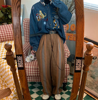 Women's Cat Embroidered Retro Denim Shirt Coat