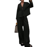 High-end Lace-up Shirt And Pants Casual Fashion Set