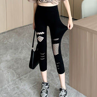 Summer Thin Women's Ripped Mesh Cropped Pants