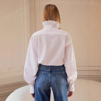 Fashionable Design-Driven Stand Collar Ruffle Hem Shirt