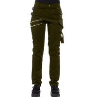 Solid Trend Rivet Four Button Side Snap Diagonal Zipper Pocket Casual Pants