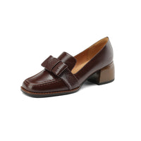 Elegant And Sophisticated Soft Cowhide Commuter Shoes With A Chunky Mid Heel