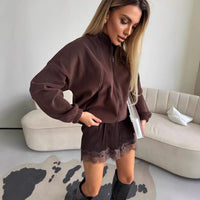 Womens Printed Lace Trim Shorts