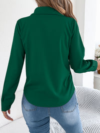 Women's Elegant Crinkled Solid Color Button Long Sleeve Office Shirt