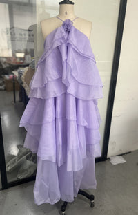 Three-dimensional Floral Halter-neck Backless Ruffled Maxi Dress