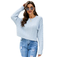 Women's All-match Loose Round Neck Twisted Short Knitted Sweater