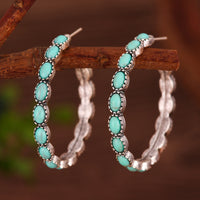 Retro Oval Turquoise Waterdrop-shaped Hollow Earrings