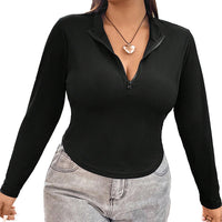 Women's Solid Color Zip-up Long Sleeve Sexy Fitted Top