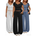 Women's Loungewear Short-Sleeve Top And Wide-Leg Pants Set
