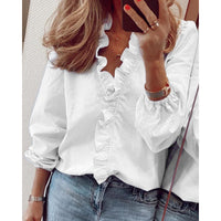 European And American-style Long-sleeve Ruffled Blouse For Women