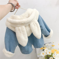 South Korea Rabbit Ears Fleece-lined Thickening Denim Jacket