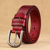 Women's First Layer Cowhide Simple Rivet Casual Decorative Belt