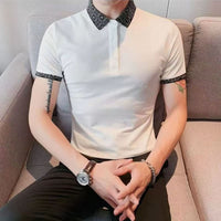 Patterned Collar Slim-fit Fashionable Collared T-shirt