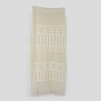 Womens Knitted Skirt With Hollowed-Out Design Tassel Trim And Solid Color
