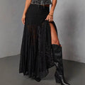 European And American Retro Versatile Black Polyester Lace Sheer Skirt