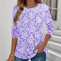Elegant Round-Neck Long-Sleeve Top With A Chic Print
