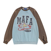 Letter Printed Round Neck Colorblock Sleeve Pullover Sweater