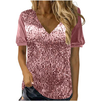 V-neck Loose Sequin Short-sleeve Top T-shirt