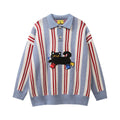 Retro Cat Loose Lapels Striped Sweater Pullover Sweater