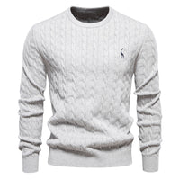 Embroidered Solid Color Knitted Sweater With Deer Pattern
