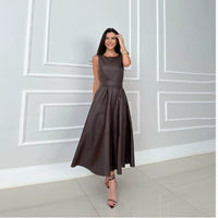Sleeveless Casual Jumpsuit Leather Skirt Loose Party Zipper Women