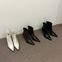 Stiletto-heeled Pointed-toe Chic Soft-leather Ankle Boots With A Back Zipper Korean-style And Versatile