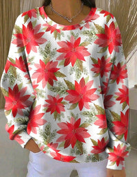 Womens Retro Printed Four-Button Stand-Up Collar Sweatshirt