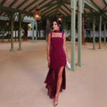 French Romantic Resort-Style Sexy Backless Flowy Strap Detail High-Slit Maxi Dress