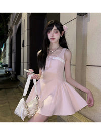 New Womens Cinched Waist Bow-Embellished Strap Dress