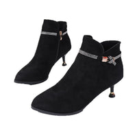Fleece-lined Womens Shoes, Pointed-toe Stiletto Booties Short Shaft