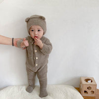 Baby Jumpsuit Mink Fur Little Bear Pattern Bag Feet Romper Outing Jumpsuit